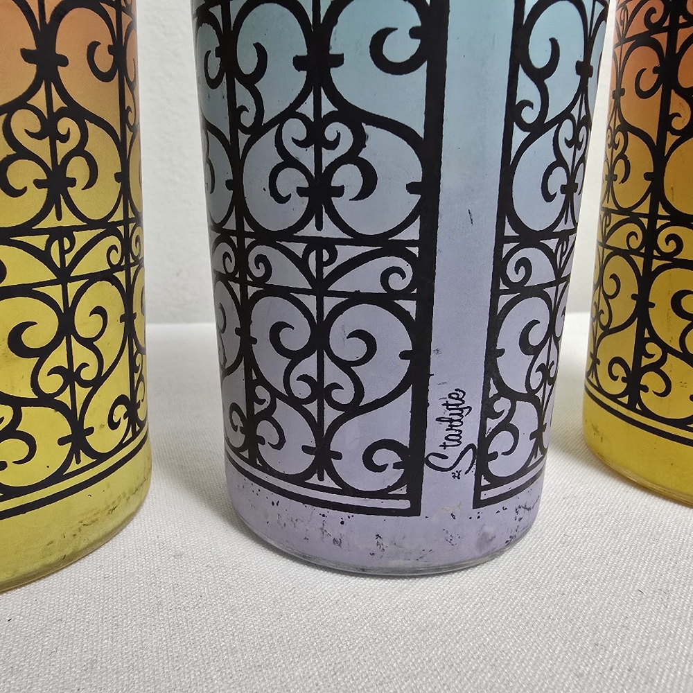Mid Century Starlyte Vintage Madrid Scroll Rare Barware High Ball Glasses MCM - Picture 3 of 6